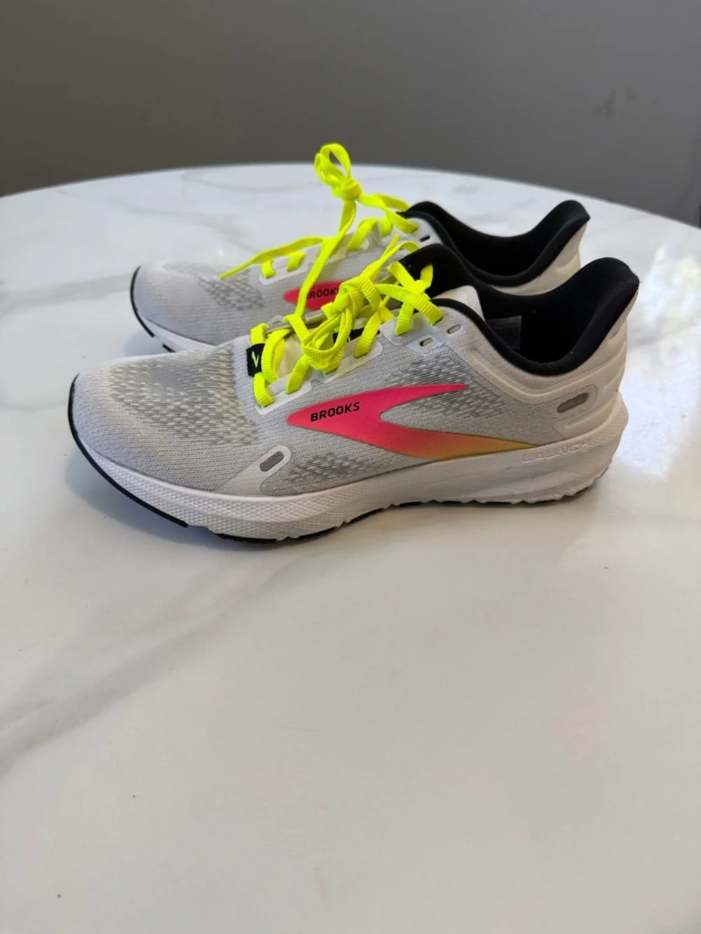 Brooks Kids Sneakers - White with Neon Yellow Laces and Pink Accent